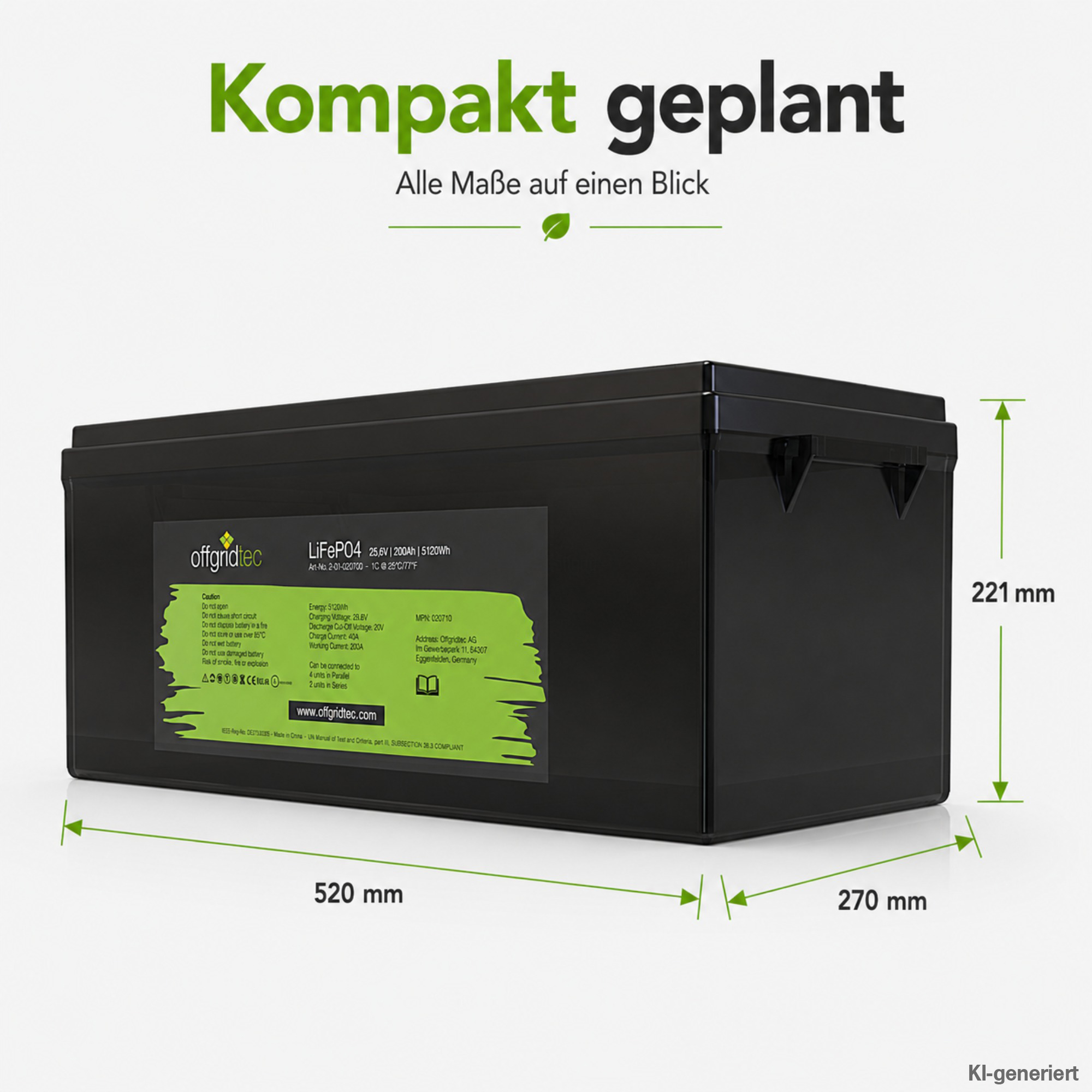 schwarze Offgridtec LiFePO4 Batterie 24V 200Ah Abmessungen