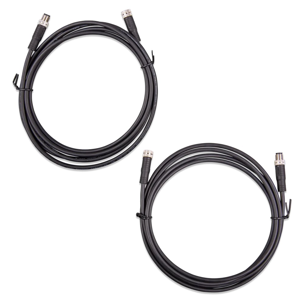 Draufsicht: 2 identische schwarze Verlängerungskabel mit je einem M8-Stecker und einer M8-Buchse