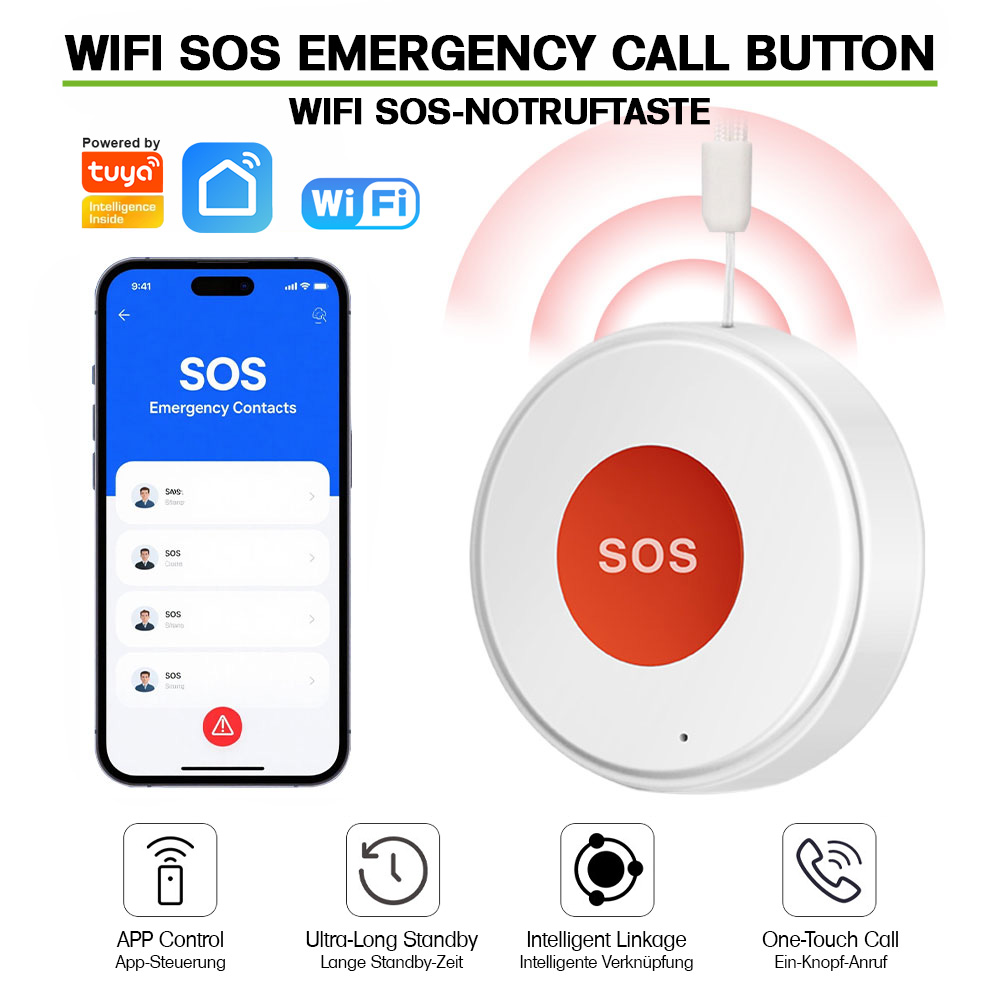 Offgridtec Smart WiFi Emergency Button for Seniors – Tuya Smart Life, App Alarm