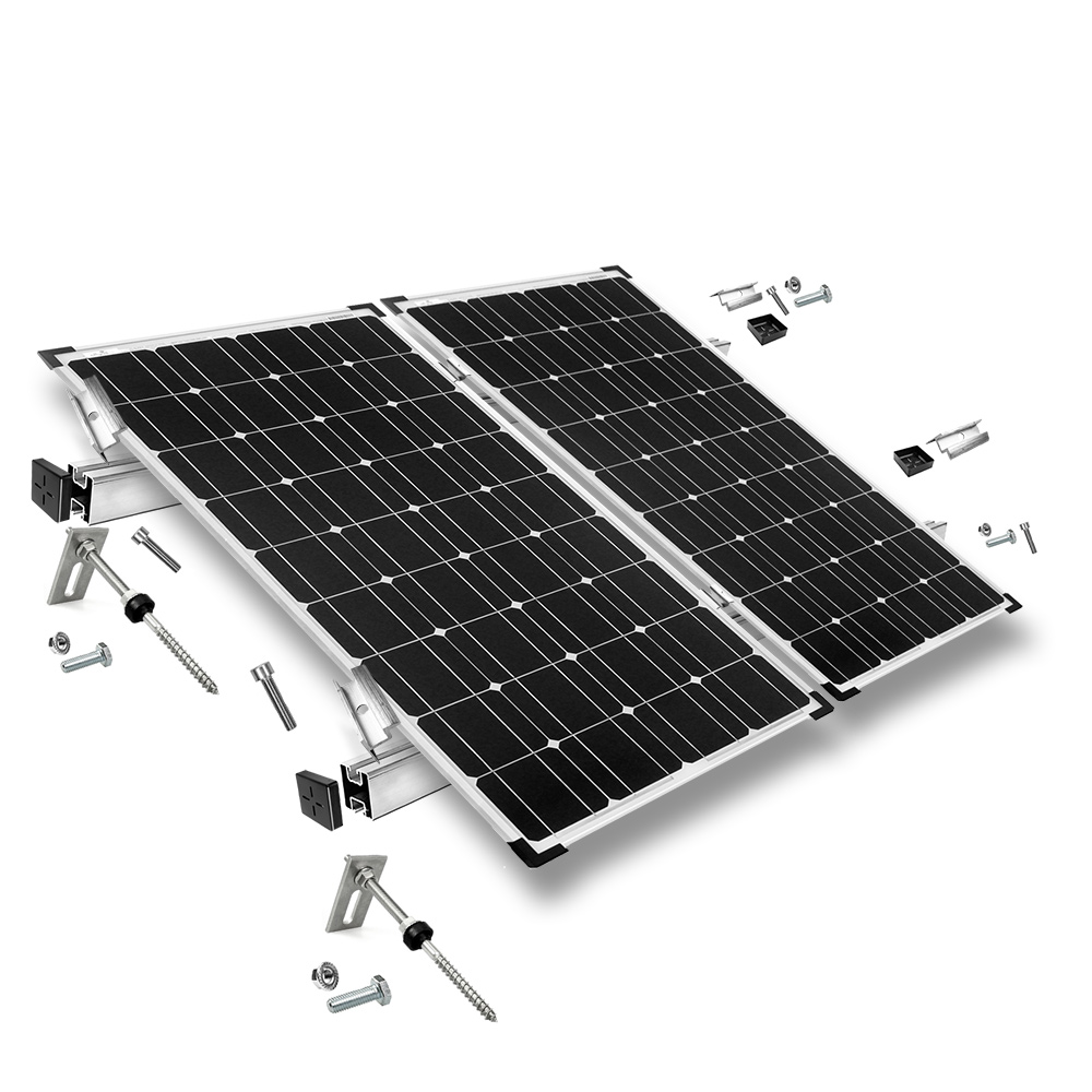 Mounting set for 2 solar modules - corrugated hernite and sheet metal roof for solar modules with 40mm frame height