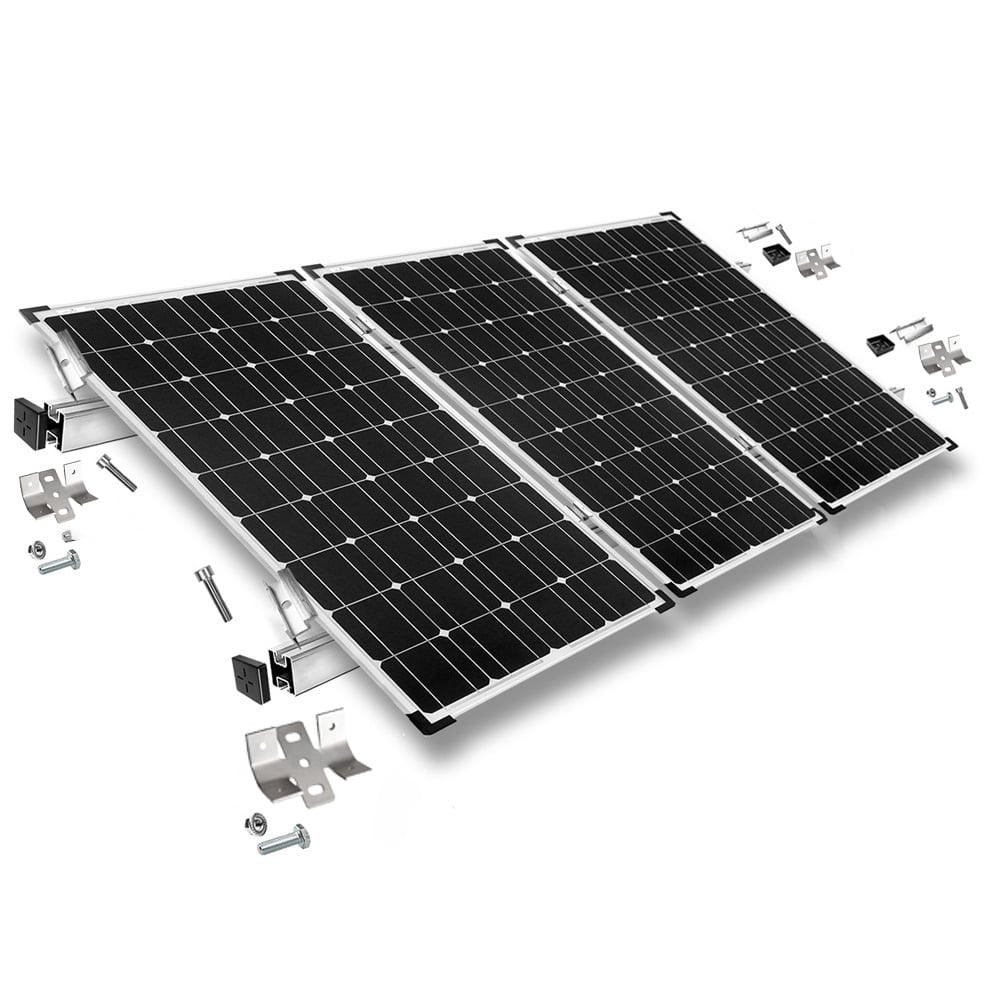 Befestigungskit in silber für drei Solarmodule mit 40mm Rahmenhöhe