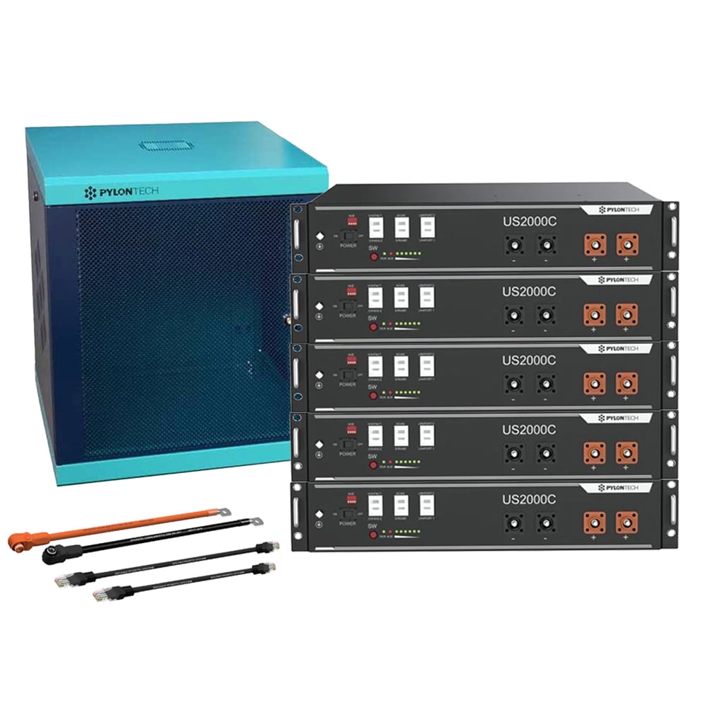 Pylontech 5x US2000C LiFePO4 Batterie 12kWh mit Wechselrichter-Anschlussset und Batterieschrank