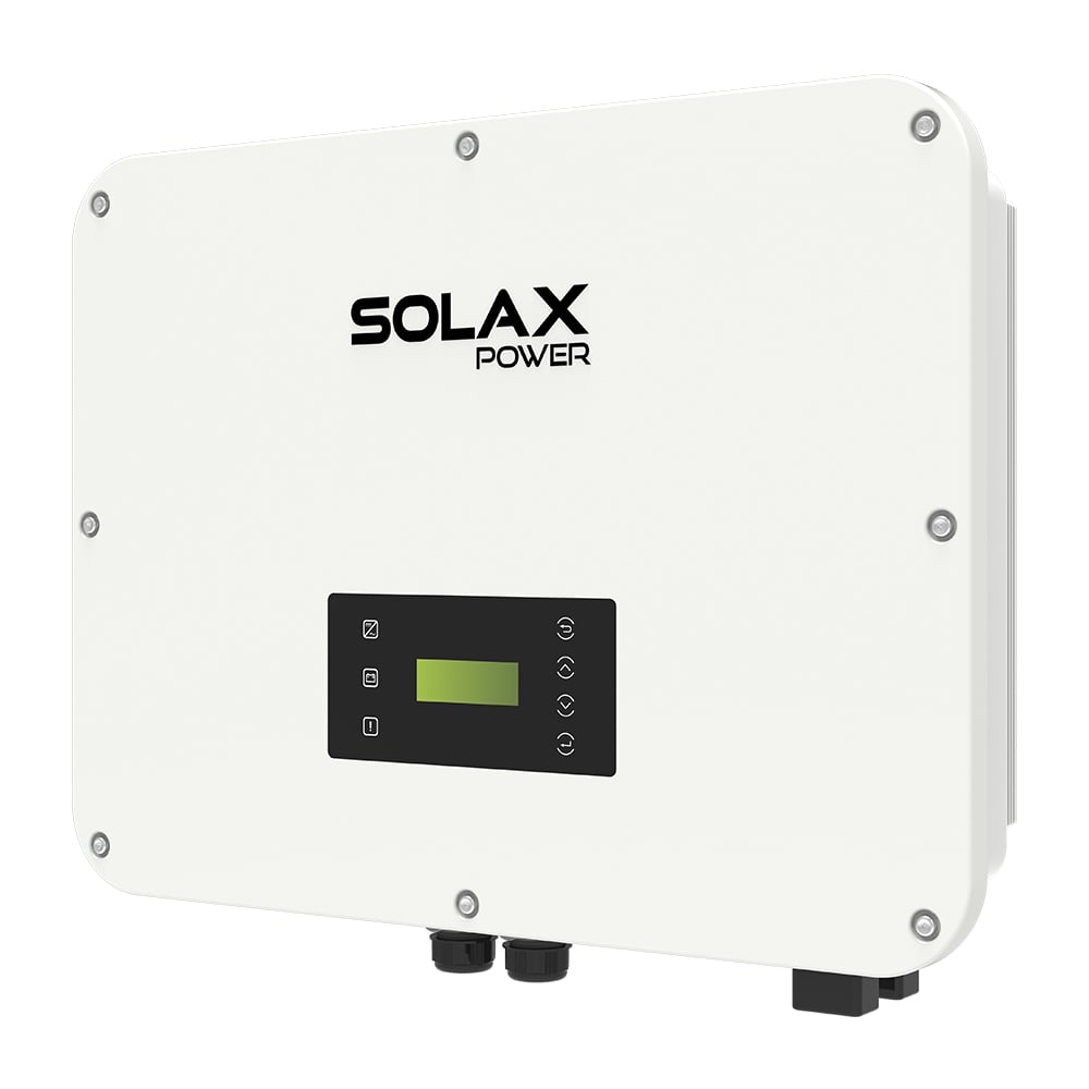 Schrägansicht von rechts: SolaX X3-ULT-15KP(AFCI) Inverter mit Display und Anschlüssen
