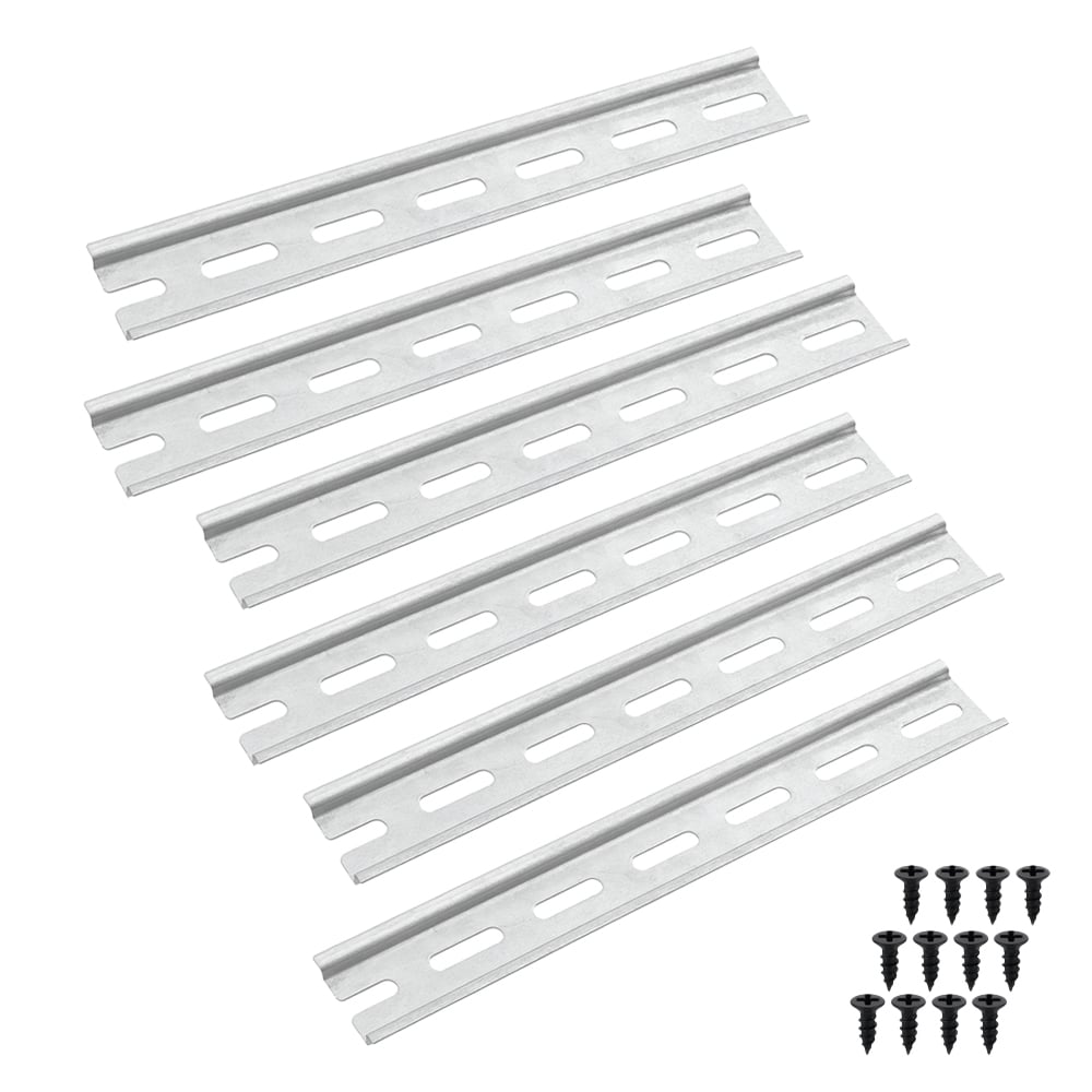 6x silberne 20cm DIN-Schienen inkl. 12 schwarzen Schrauben