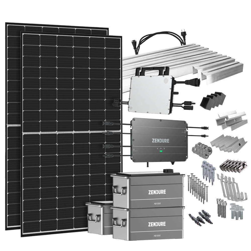 Offgridtec® SolarFlow 2,88 kWh Speicher 880W HMS-800W-2T Balkonkraftwerk  mit Schuko-Anschluss - 5m Anschlusskabel - Montageset Biberschwanz -  Batteriekapazität: 2,88 kWh