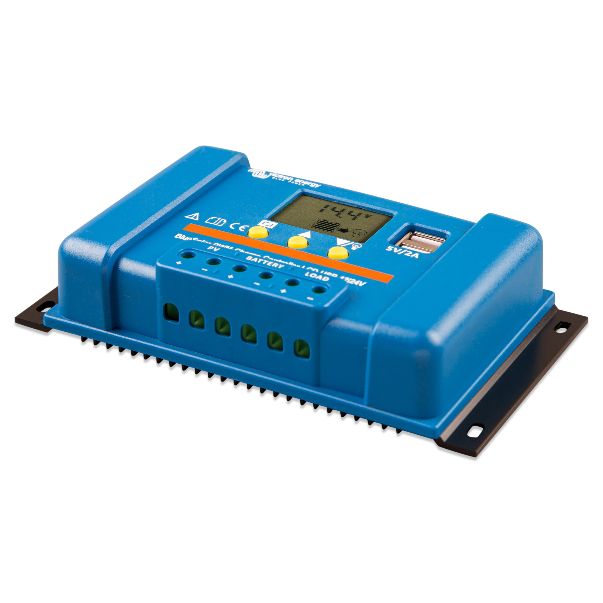 Victron BlueSolar PWM LCD 20A Solarladeregler Schrägansicht Front rechts