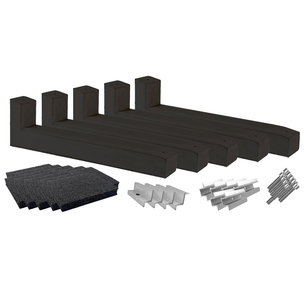 Montageset für 4 Solarmodule mit fünf 10° Wattstone Betonsockeln, Schutzmatten, Klemmen und Schrauben