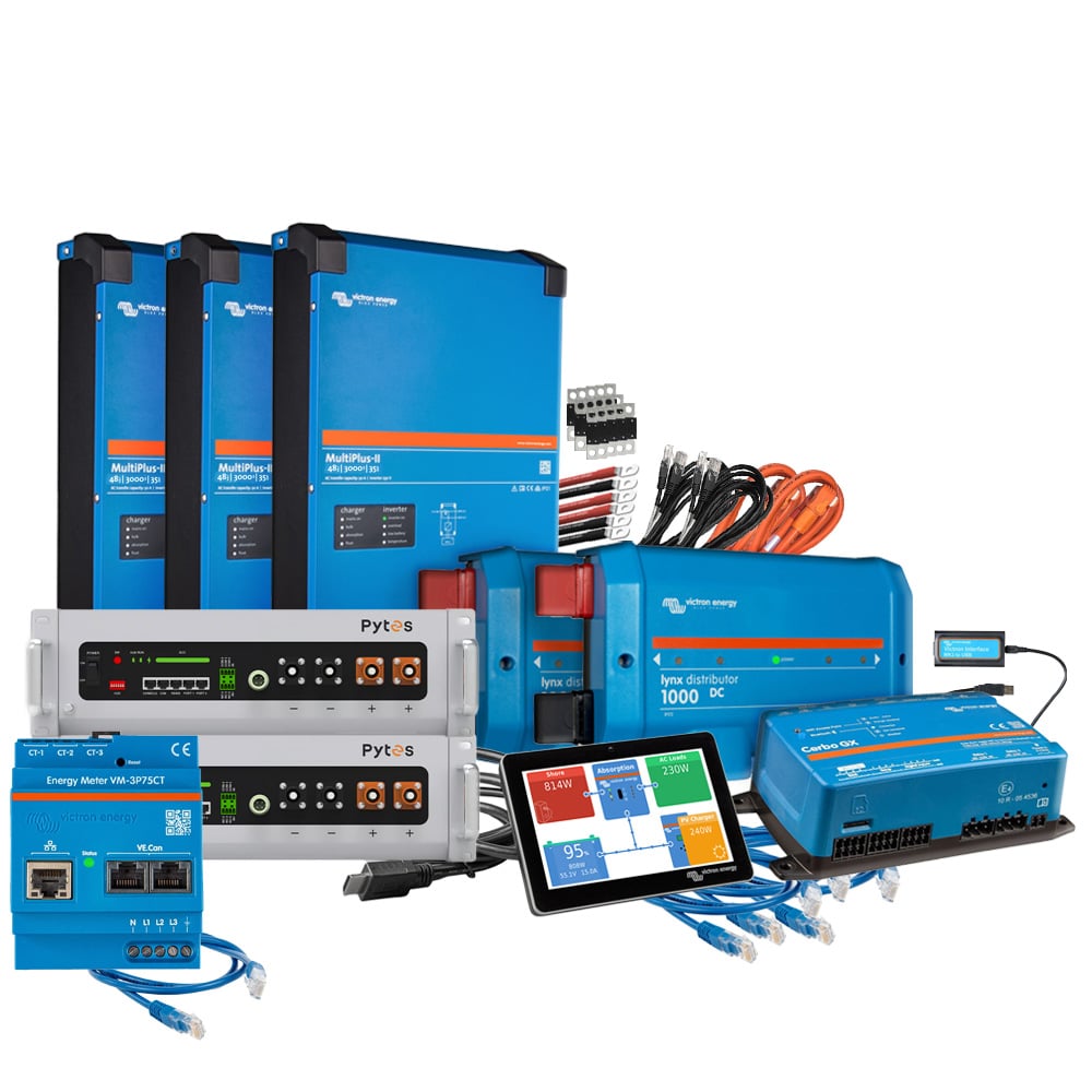 Offgridtec Kit de sauvegarde kit de mise à niveau 9,6 kWh avec batterie Pytes E-Box 4850-c Victron MultiPlus ii 48/3000 triphasé avec compteur électrique