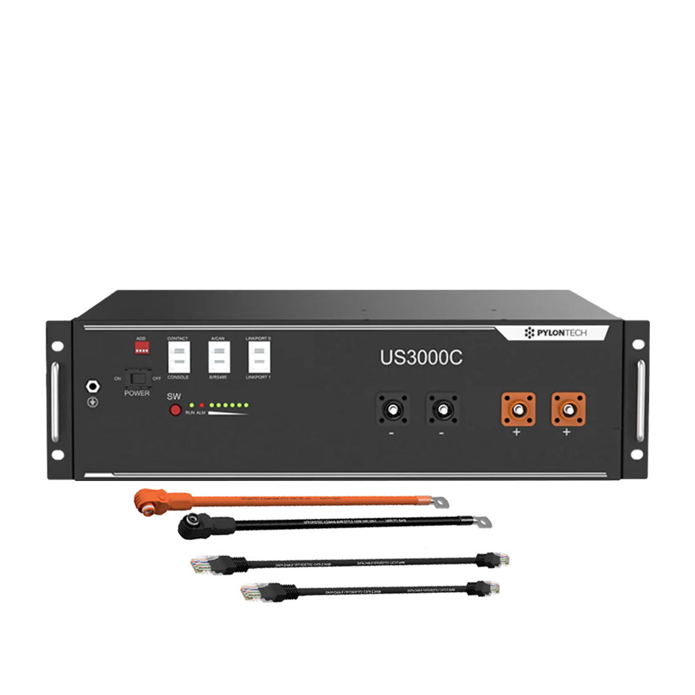Pylontech 1x US3000C LiFePO4 Batterie 3,5kWh mit Wechselrichter-Anschlusskabelset