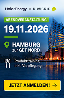Haier Energy und Kiwigrid laden zur Abendveranstaltung am 19.11.2026 in Hamburg zur GET Nord ein: Produkttraining inklusive Verpflegung. Jetzt anmelden.