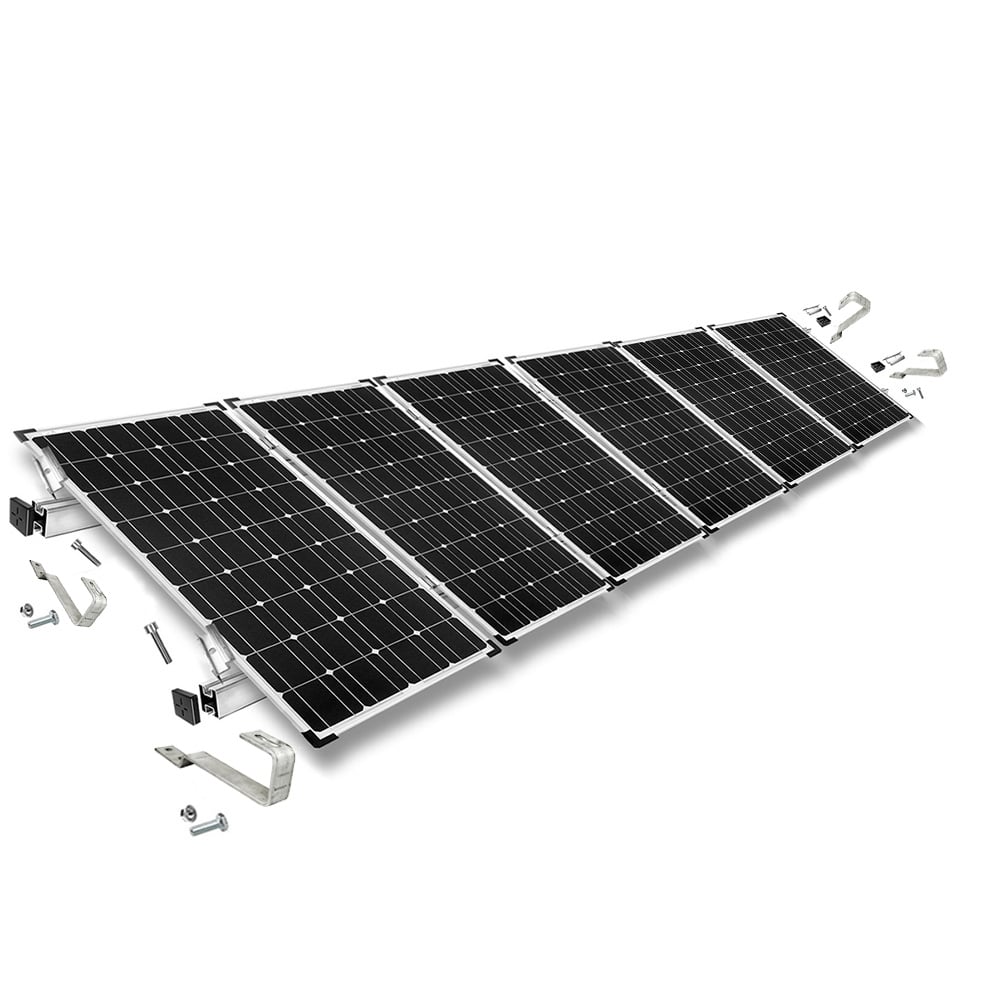 Kit de fixation avec crochets de toit en queue de castor pour montage sur toit incliné 6 panneaux solaires hauteur de cadre 40mm