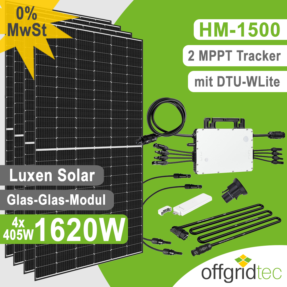 Offgridtec Balkonkraftwerk 1620W HM-1500 DTU-WLite Luxen S5 Glas-Glas 405W Mini-PV Solaranlage
