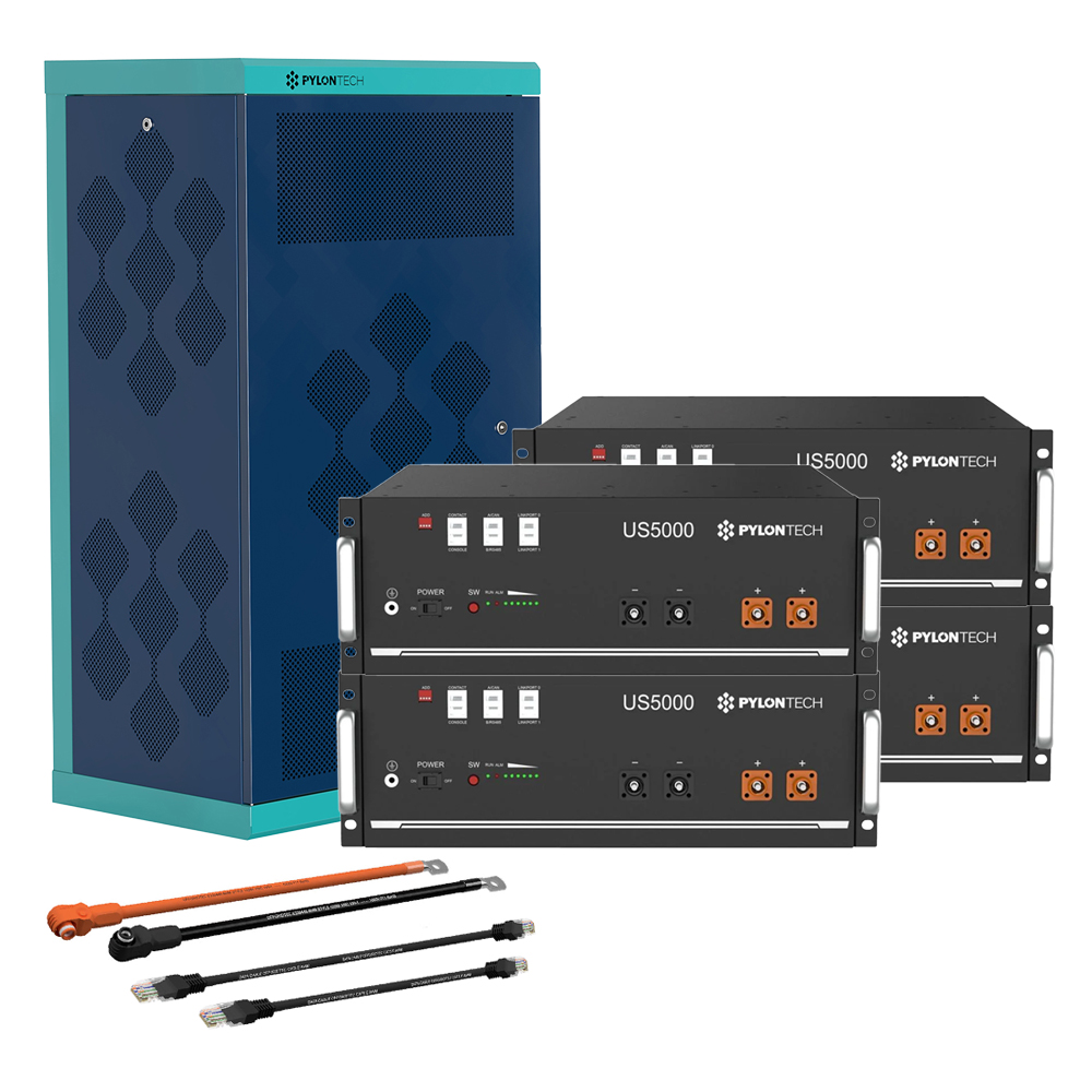 Pylontech 4x us5000 LiFePO4 battery 19.2kWh with inverter connection cable set and battery cabinet