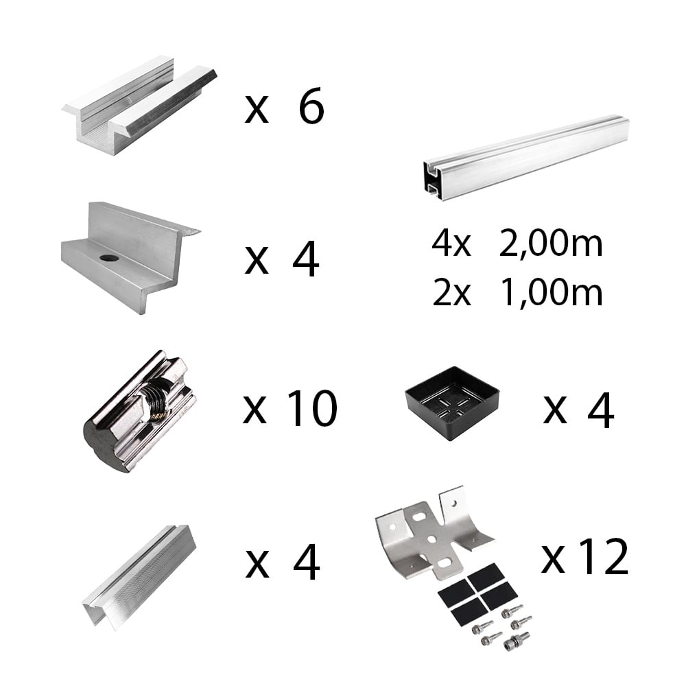 Befestigungskit mit Trapezklemmen für Blechdach 4 Solarpanel Rahmenhöhe 40mm