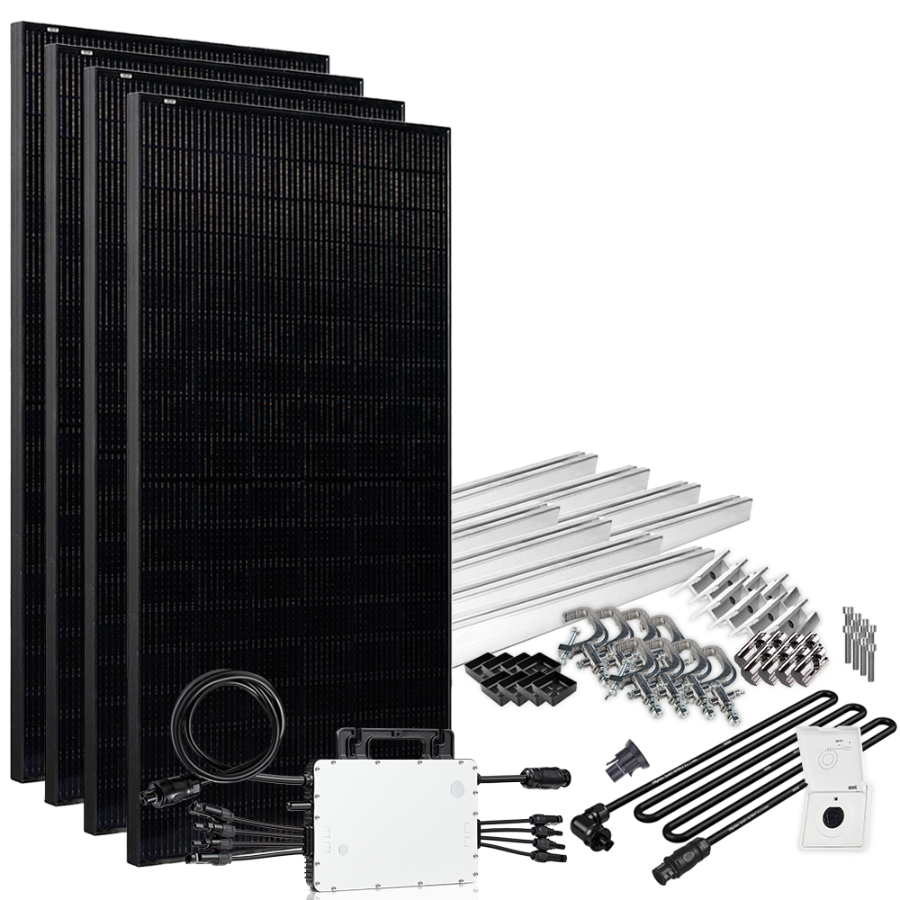 Offgridtec® Solar-Direct 1640W HM-1500 Solaranlage Full Black Einspeisesteckdose - 15m Anschlusskabel – Montageset Balkongeländer