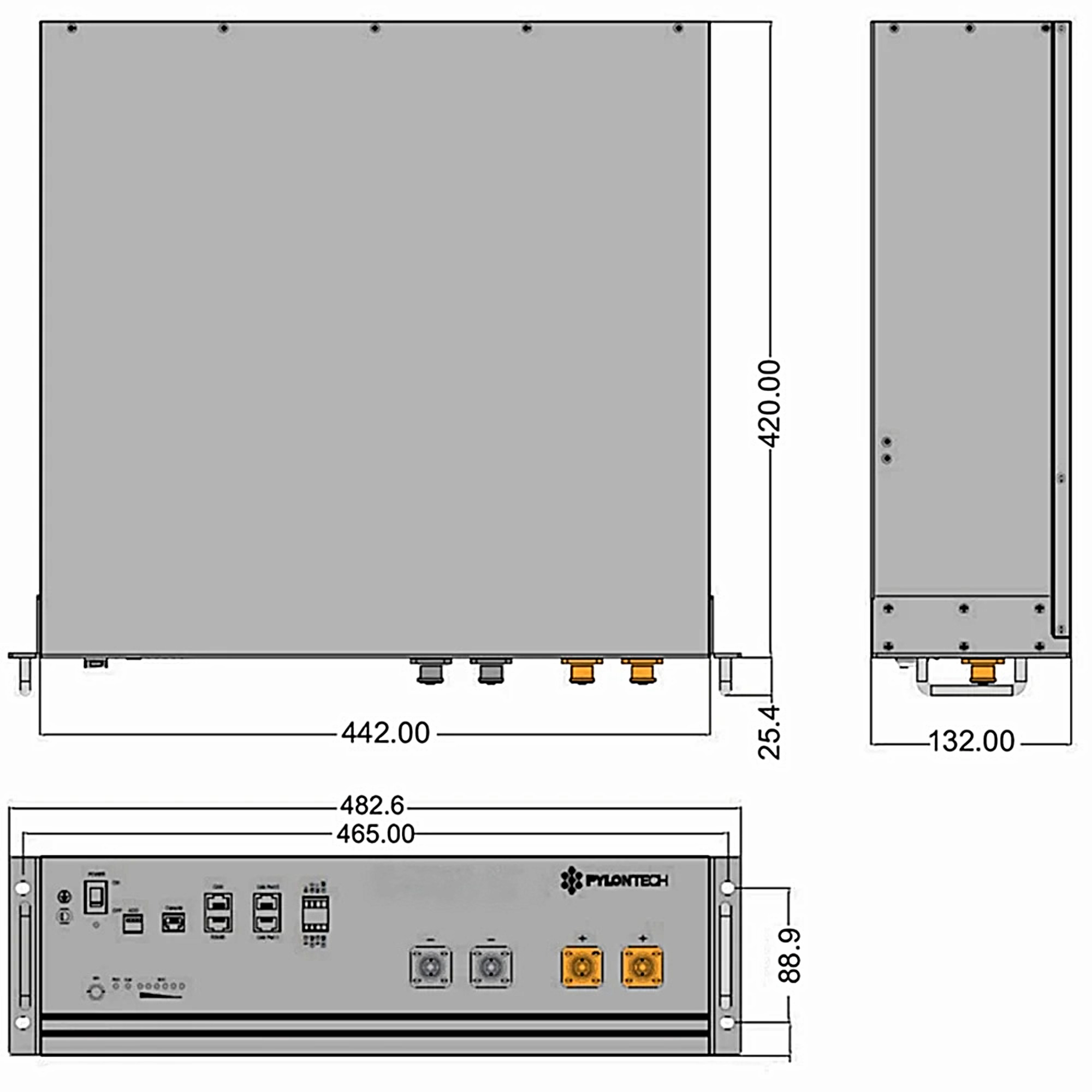 Pylontech US3000D Batterie schwarz Maßzeichnung