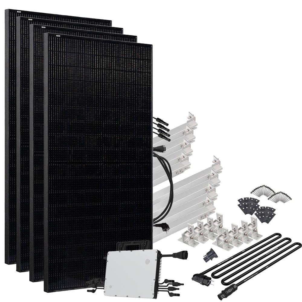 Offgridtec® Solar-Direct 1800W HMS-1600-4T Solaranlage Full Black Schuko-Anschluss - 5m Anschlusskabel – Montageset Flachdach