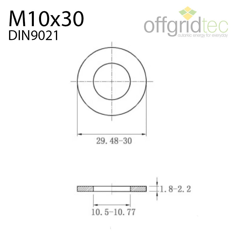 Unterlegscheibe Beilagscheibe M10 x 30mm - 50 Stk. Edelstahl V2A 304 DIN9021  / ISO703 - Packungsinhalt: M10 x 30mm - 50 Stk.