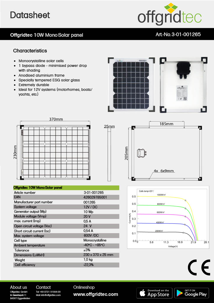 Offgridtec® 10w mono 12v solar panel