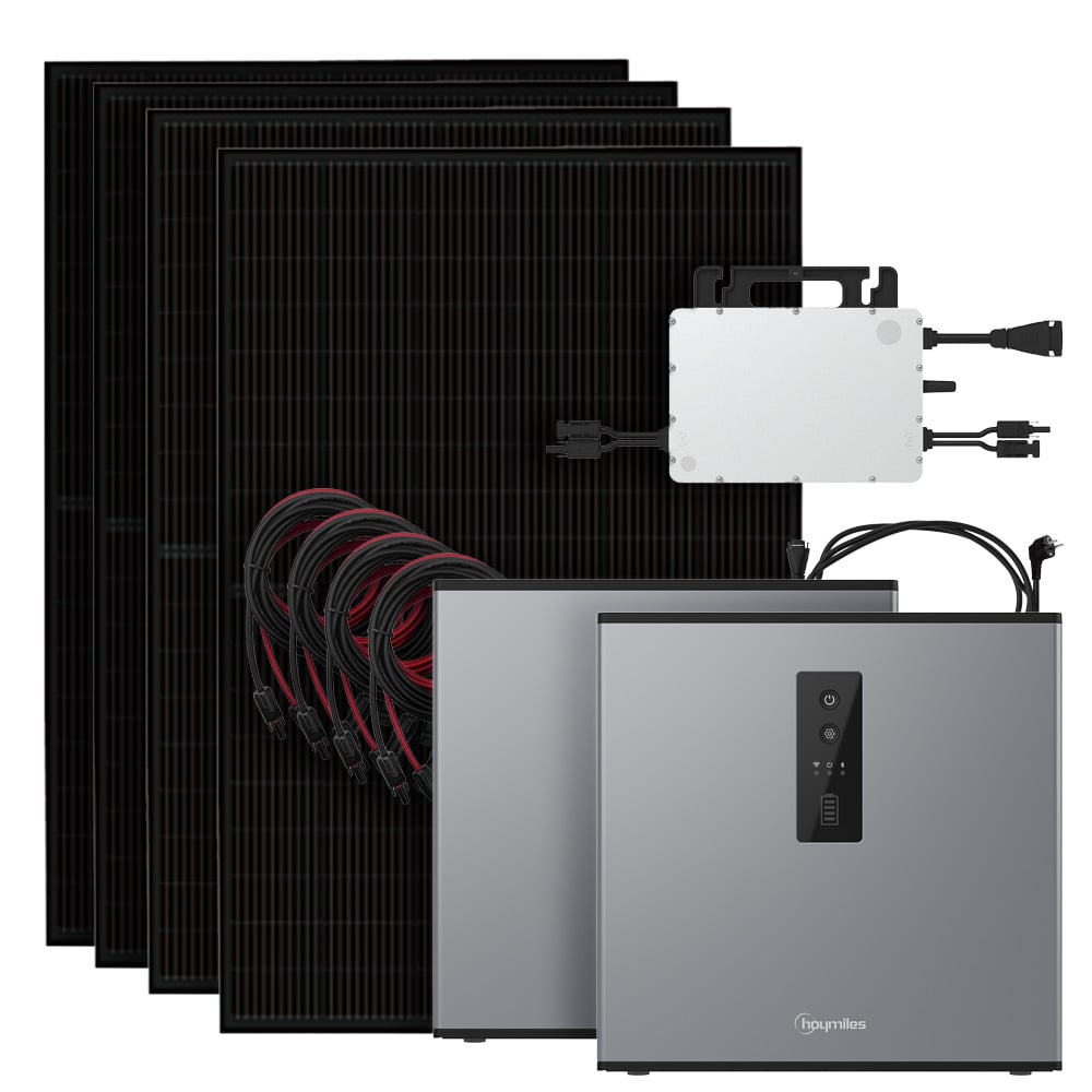 Solar-Komplettset mit 4 Full-Black Modulen, Hoymiles Wechselrichter, 2  Speichermodulen & Kabel