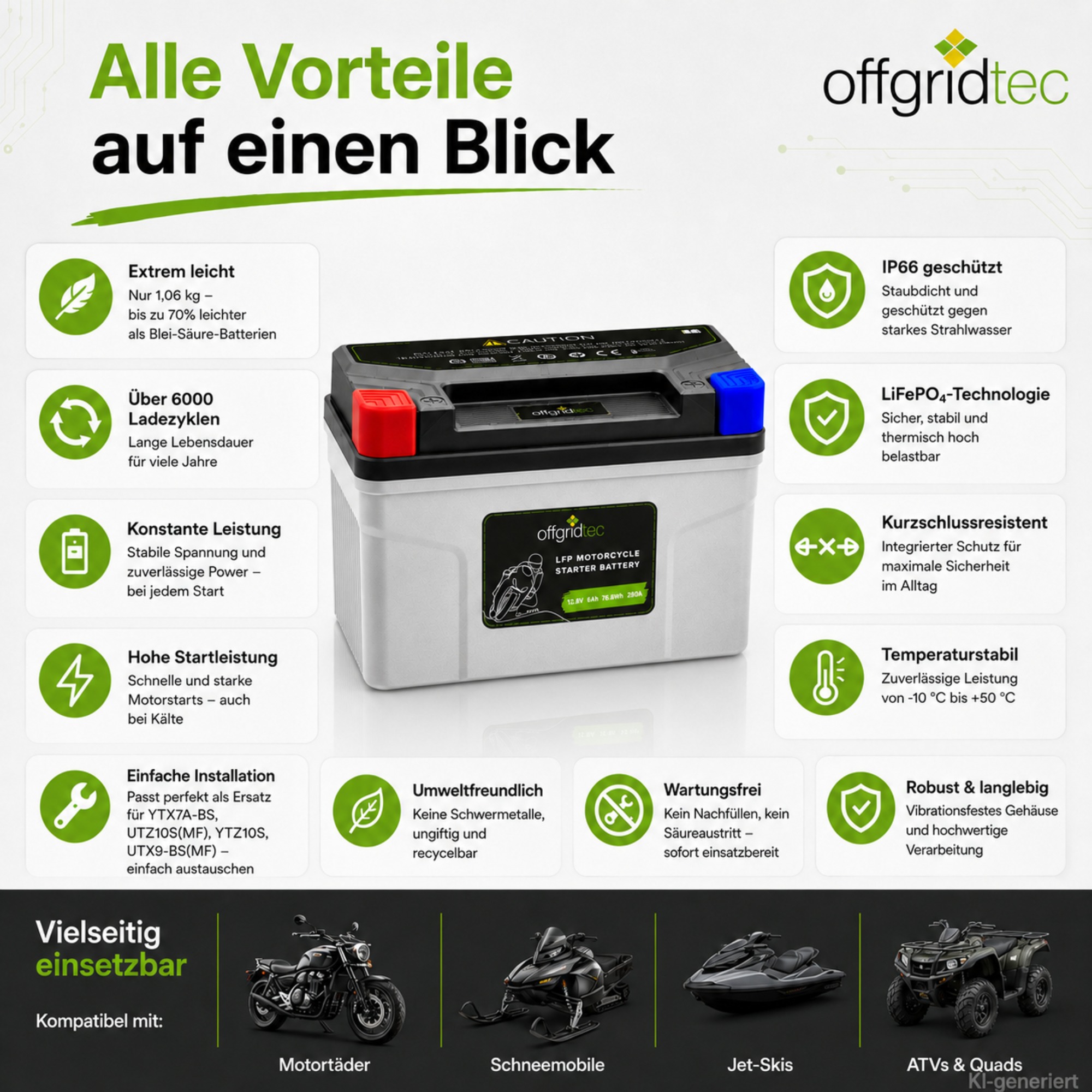 graue Motorradbatterie  -Alle Vorteile auf einen Blick
