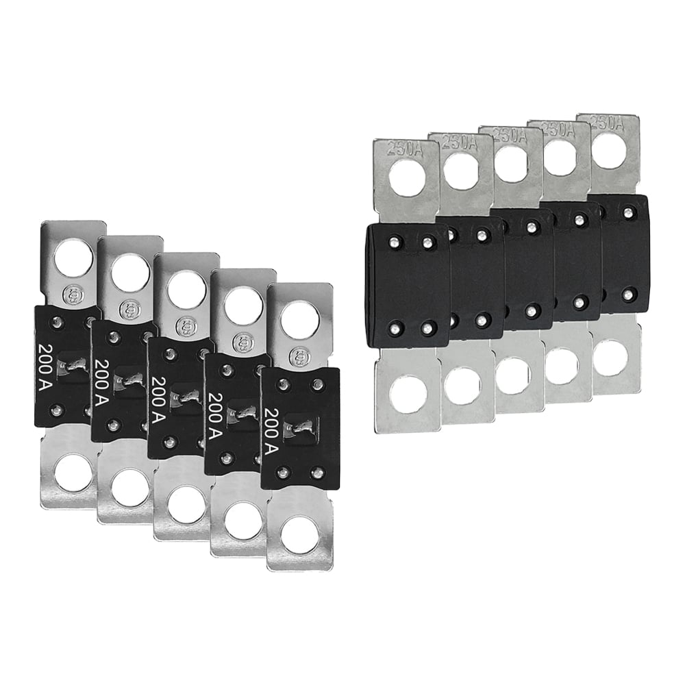 Zwei Sicherungspaare mit 5x 200A und 5x 250A Sicherungen