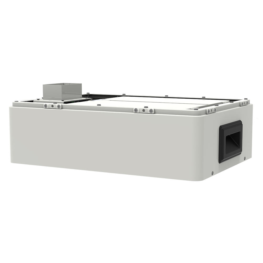 Schrägansicht: Weiße, rechteckige SolaX T-BAT TP-HS36 Hochvoltbatterie