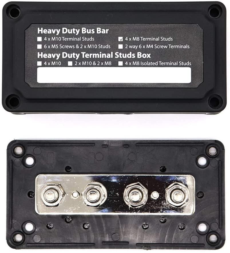 BusBar Box 4 x M8 Anschlussbolzen inkl. Abdeckung und Befestigungsschrauben schwarz