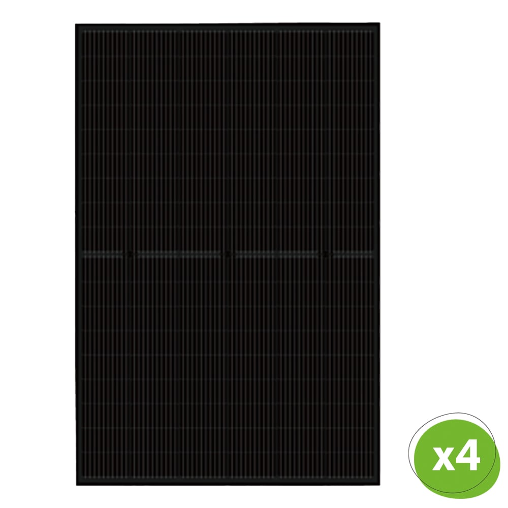 Frontansicht: Luxen Solar 450W Full-Black-Solarmodul; unten rechts befindet sich die Mengenangabe "x4"