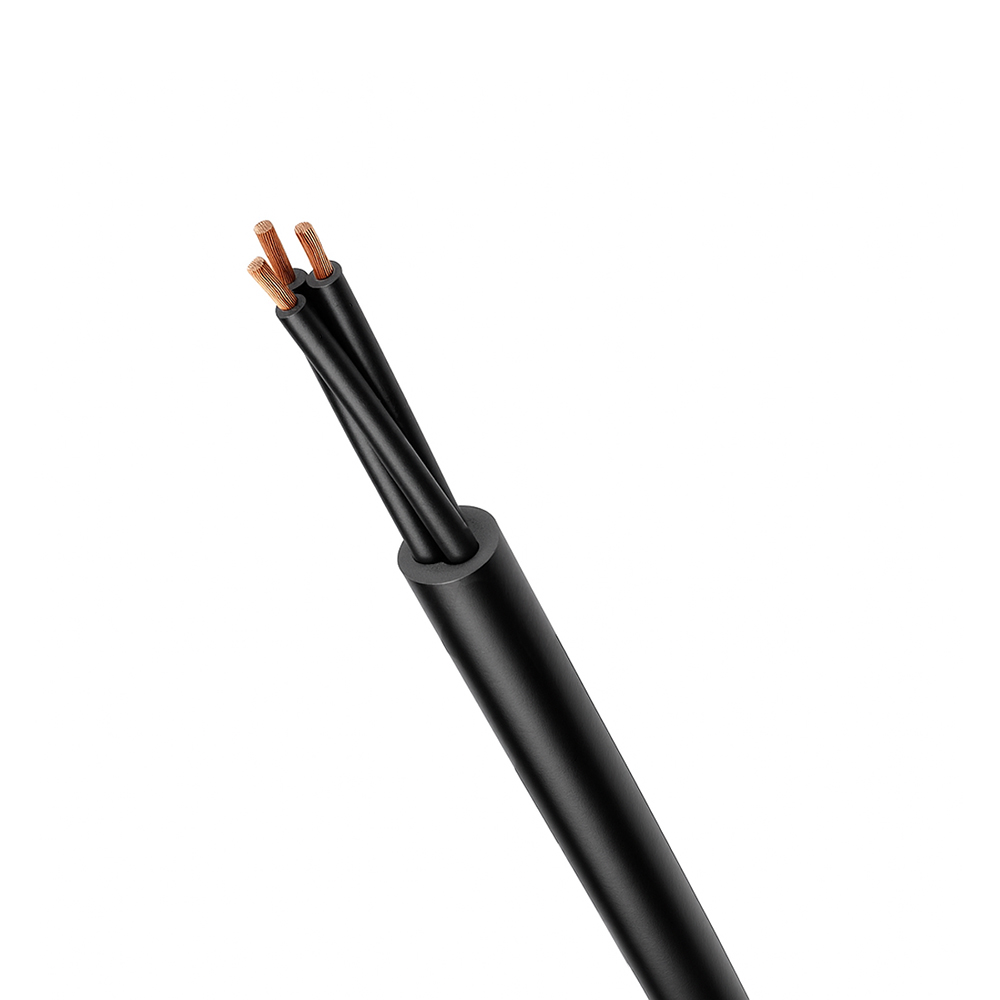 Schwarz ummantelte Steuerleitung mit drei schwarzen Adern; Leiter aus Kupfer