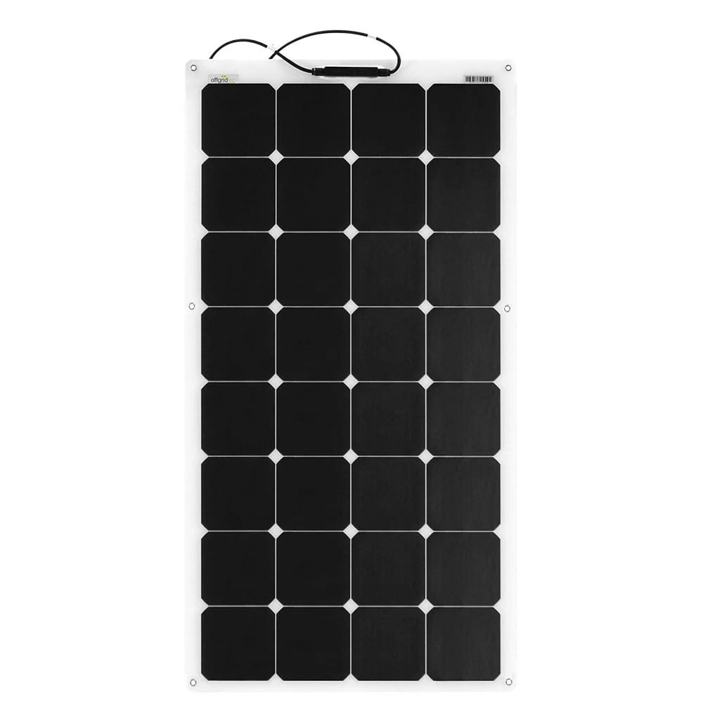 Flexibles Solarmodul mit schwarzen Zellen und Anschlusskabel