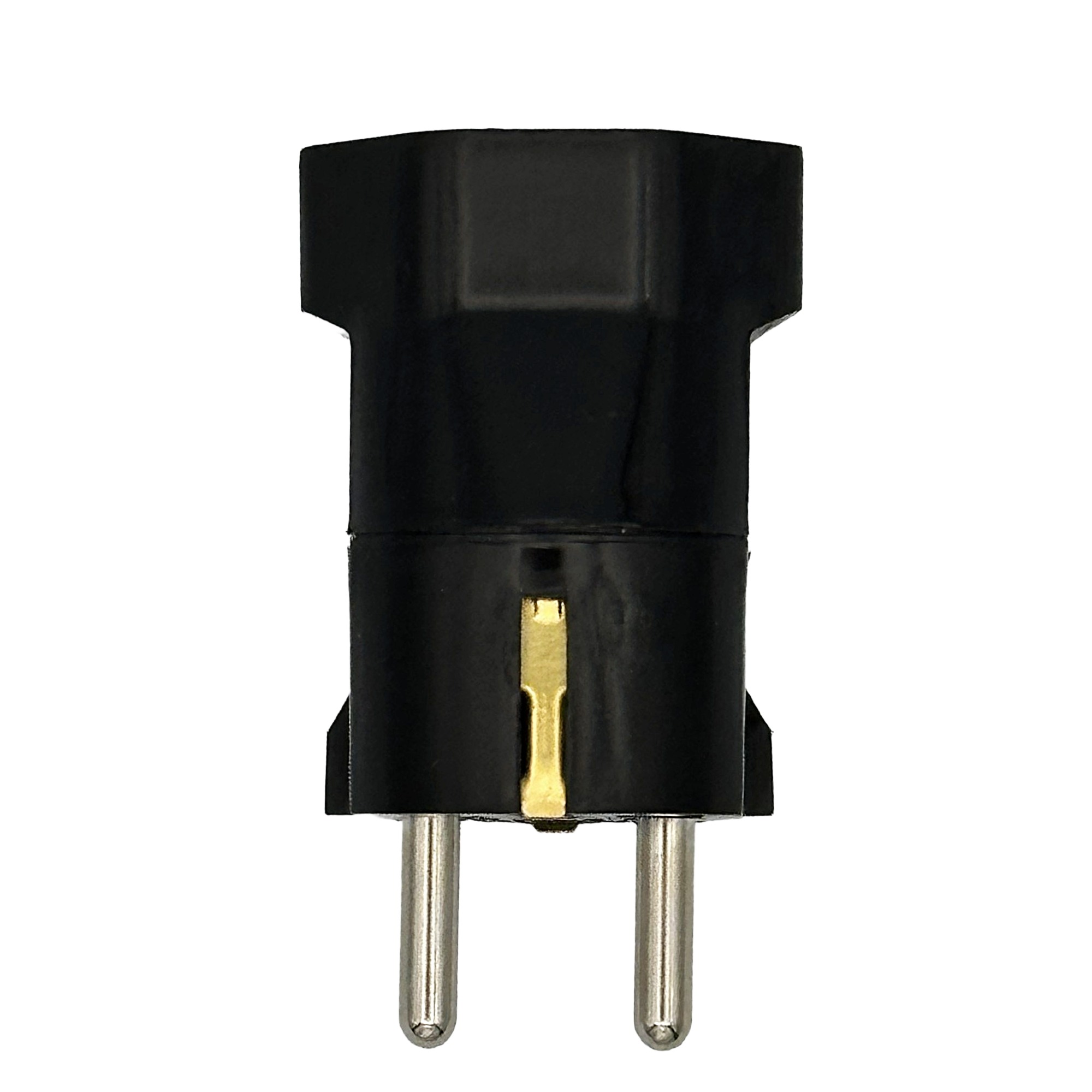 Schwarzer Adapter Schuko auf Typ 21 Ansicht von oben
