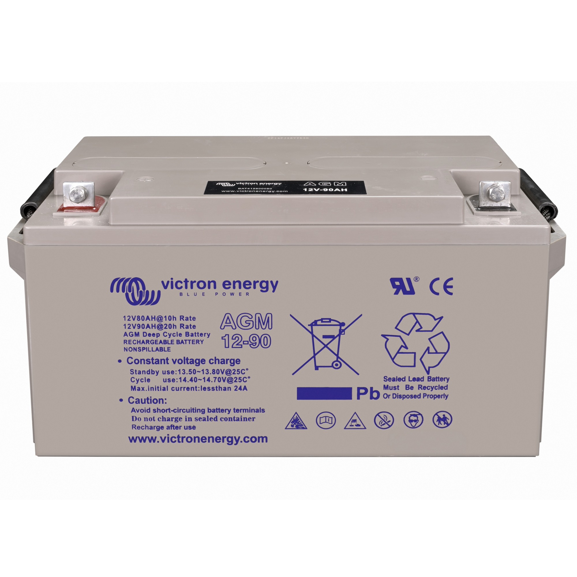 Victron AGM Deep Cycle 12V 90Ah Batterie grau Schrägansicht von oben