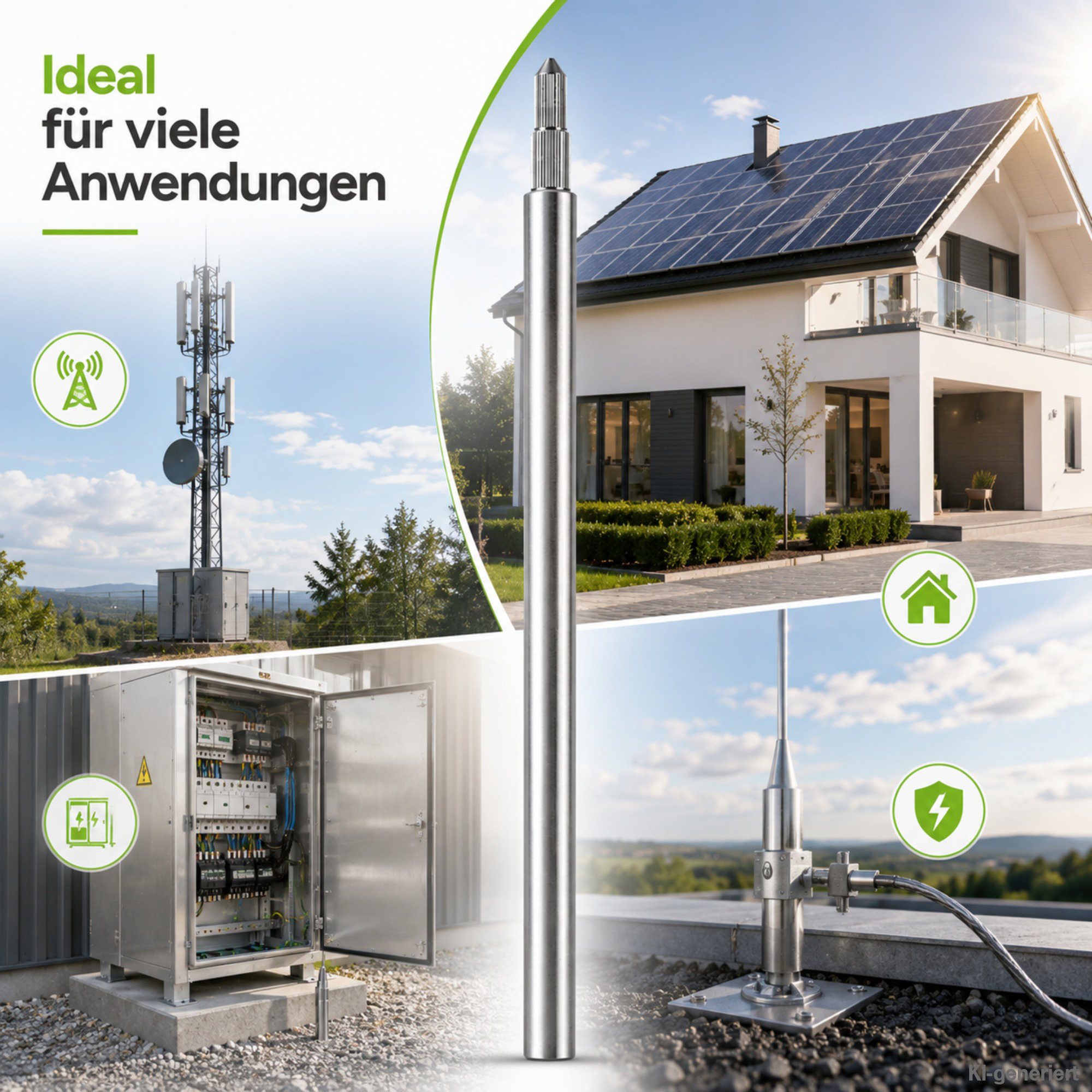 Erdungsstab aus Edelstahl in der Mitte - Anwendungsszenarien herum