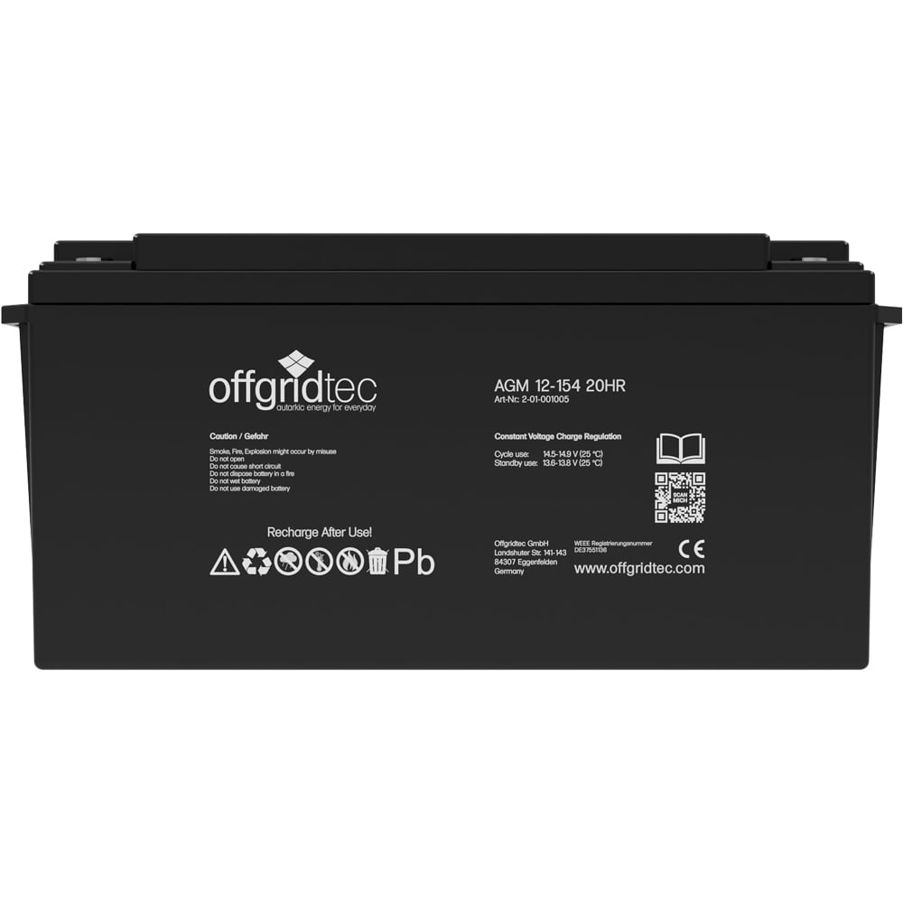 Batterie in schwarz, Ansicht von vorn, sichtbare Aufschrift und Ansteckpole