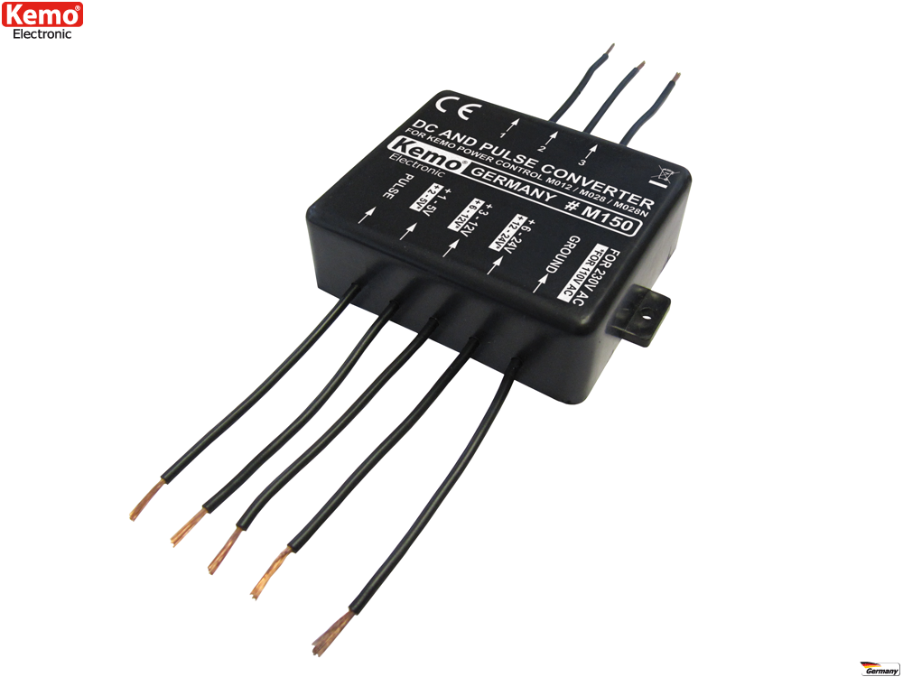 Schrägansicht des schwarzen Kemo DC+Puls Converters M150