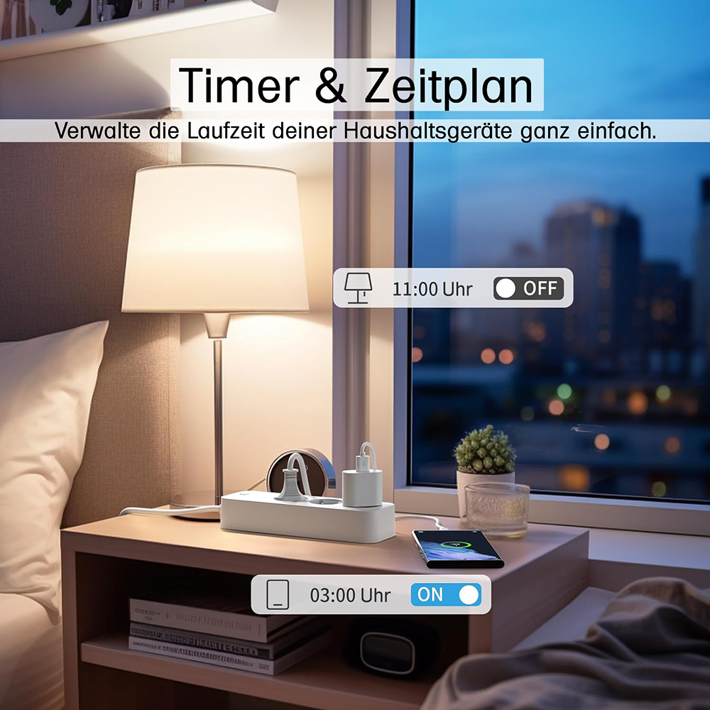 Offgridtec Smarte 3-fach Steckdosenleiste mit Smart Life- oder Tuya-App 1,8m Kabel