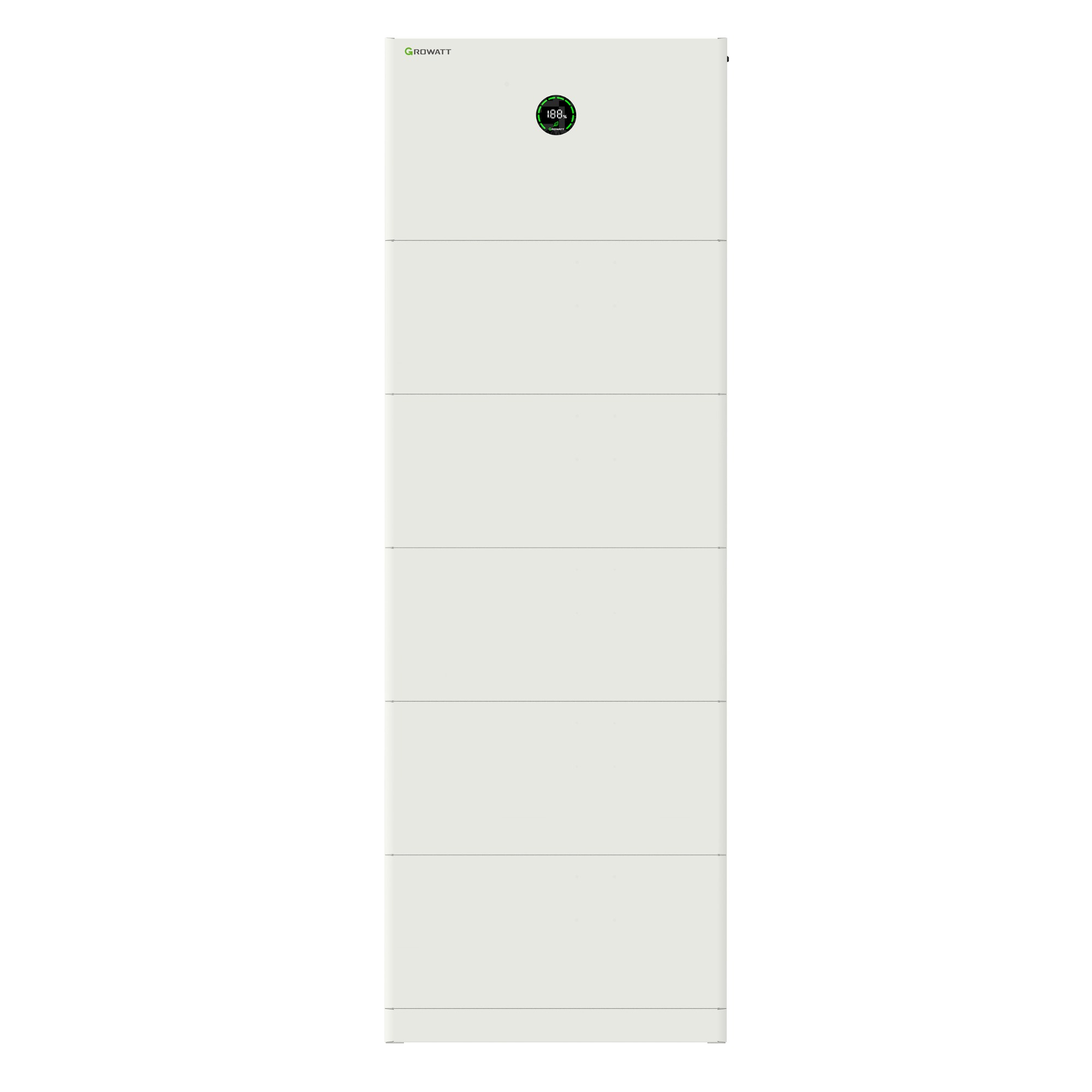 Growatt APX 2.0 Batterieturm mit Master und 5 Batterien Frontalansicht Vorderseite