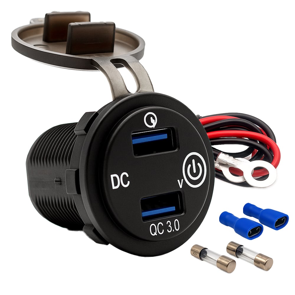 Offgridtec USB-Doppelsteckdose 12V/24V 2x 18W Kfz-Ladeadapter mit Spannungsanzeige und Abdeckung