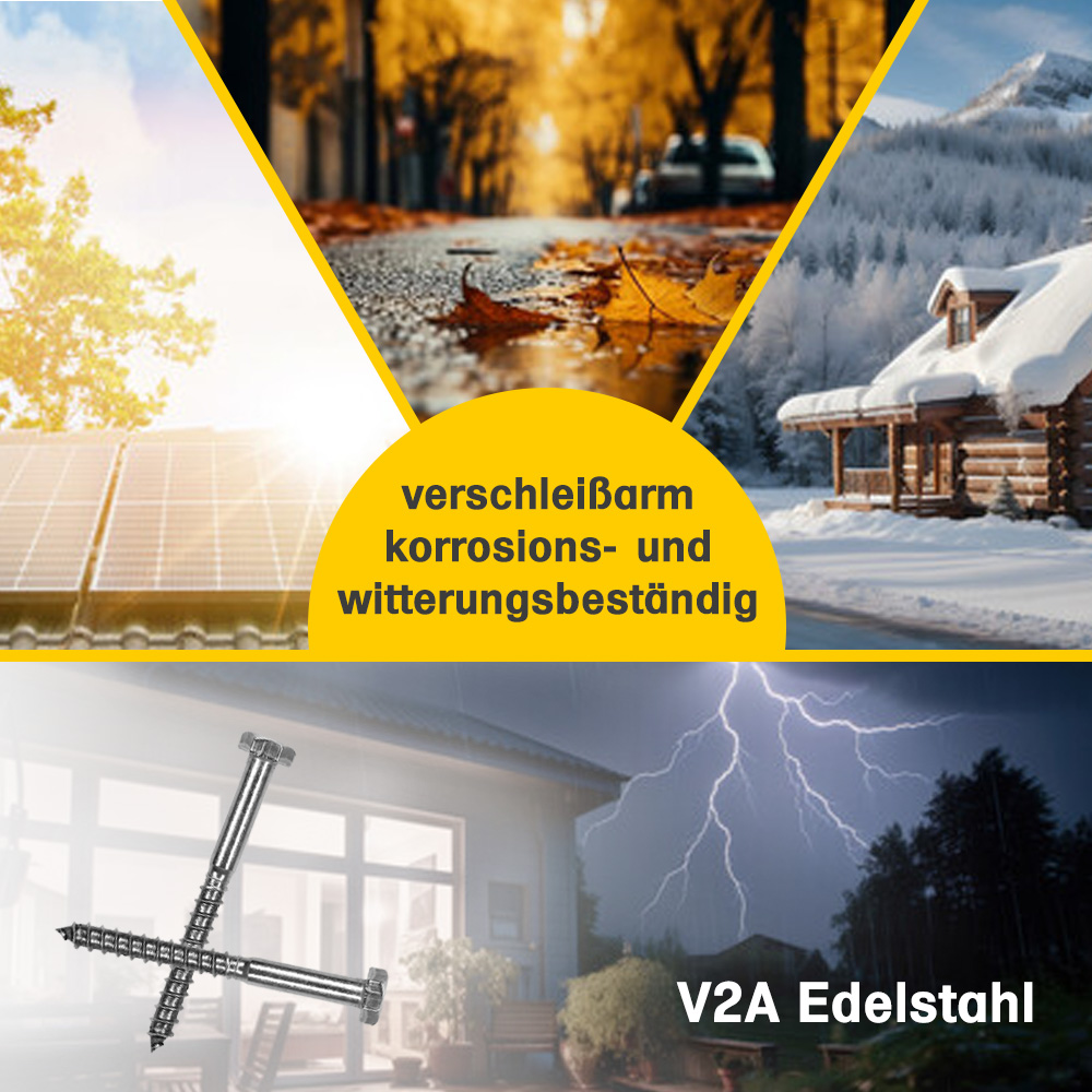 Vis à bois hexagonale M8x80 mm en acier inoxydable DIN571, 100 pièces.