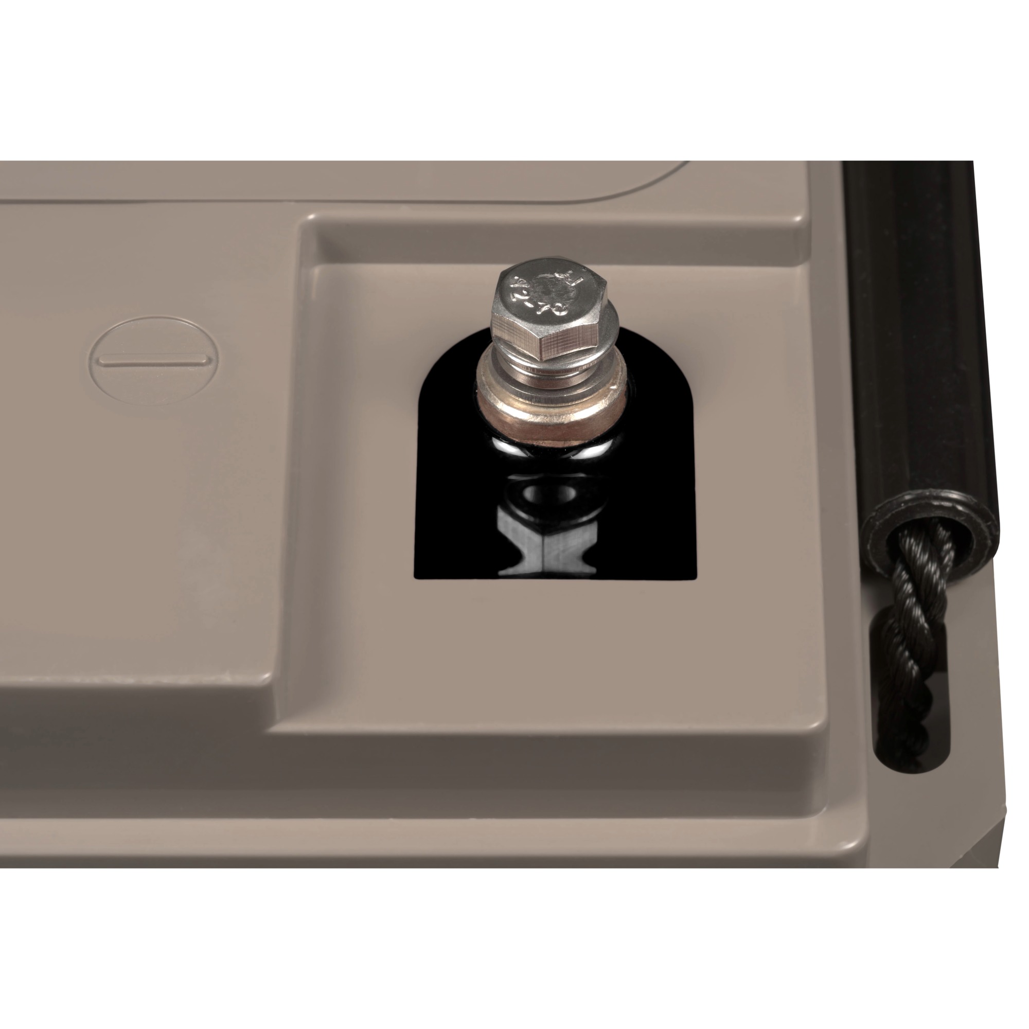 Victron AGM Deep Cycle 12V 90Ah Batterie grau Detailaufnahme Minuspol