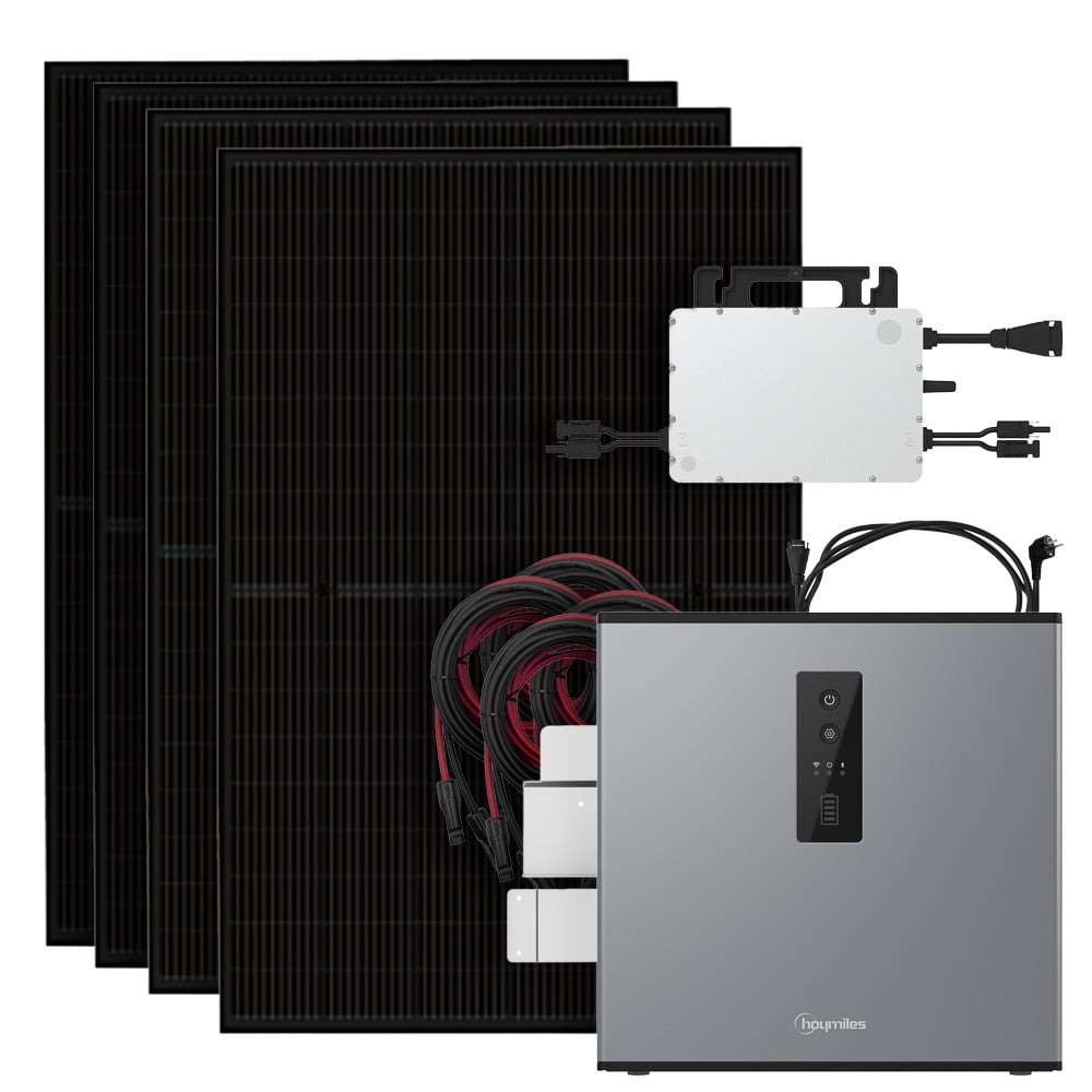 Solar-Komplettset mit 4 Full-Black Modulen, Hoymiles Wechselrichter, 1 Speichermodul, Halterungen & Kabel