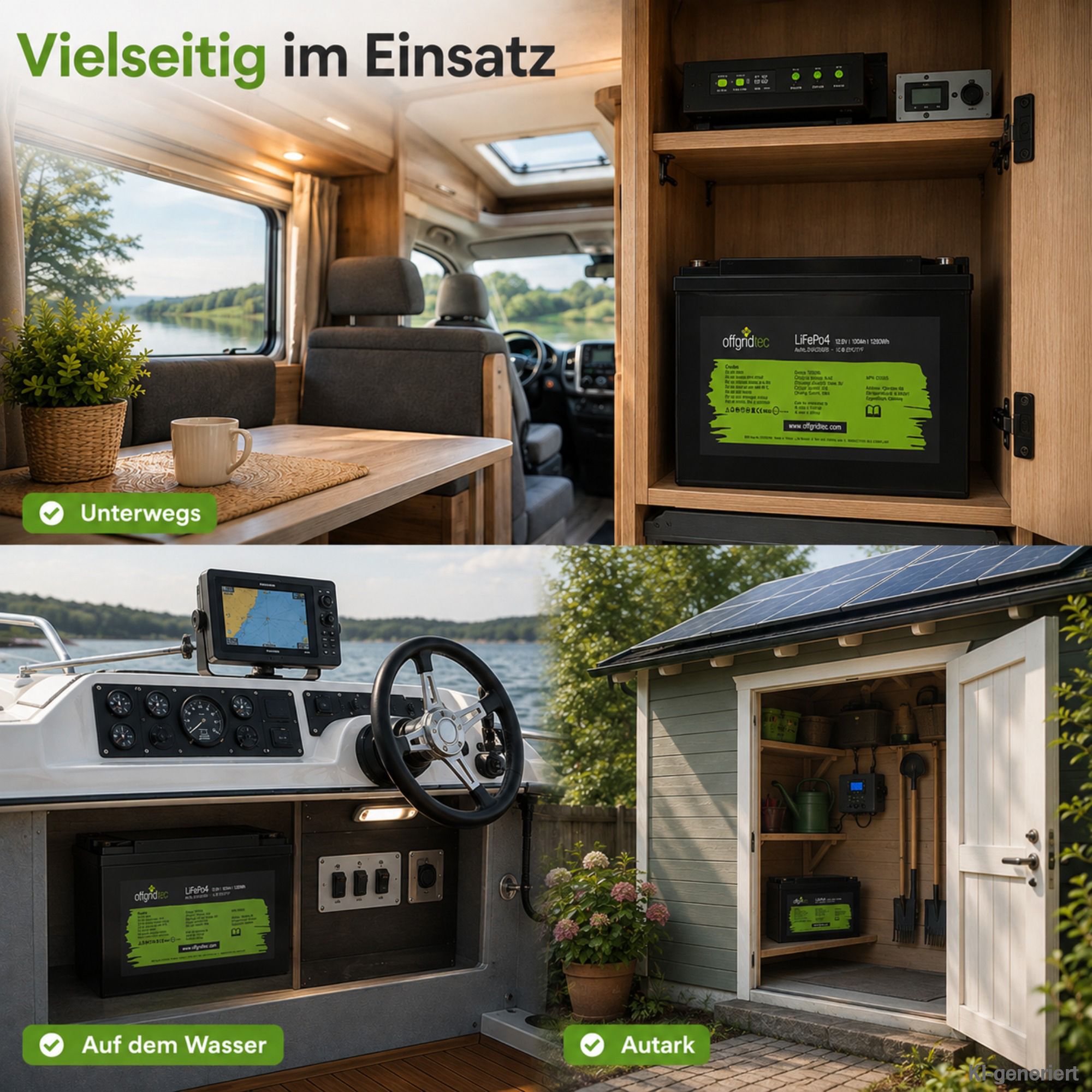 schwarze Offgridtec LiFePO4 Batterie 12V 100Ah Anwendungsgebiete