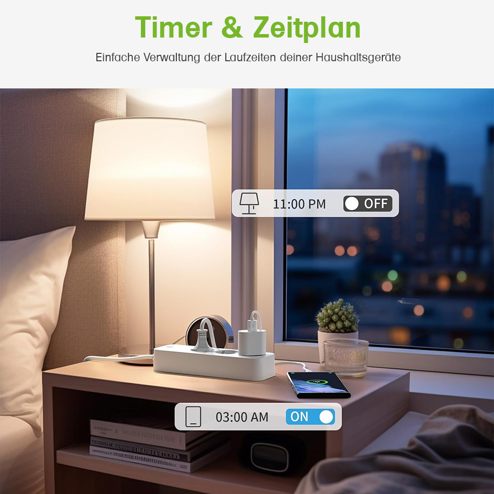 Offgridtec smart 4-way socket strip + 2x USB-A and 2x USB-C connection with Smart Life or Tuya app - 1.5m cable