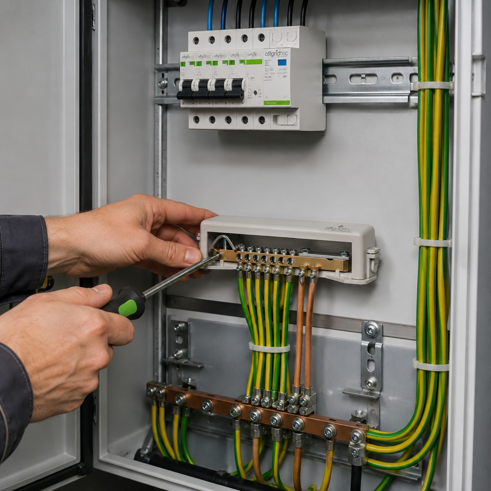 Offgridtec Grounding Busbar, Sealable Equipotential Bonding Busbar, 9 Connections, Gray, up to 25 mm²