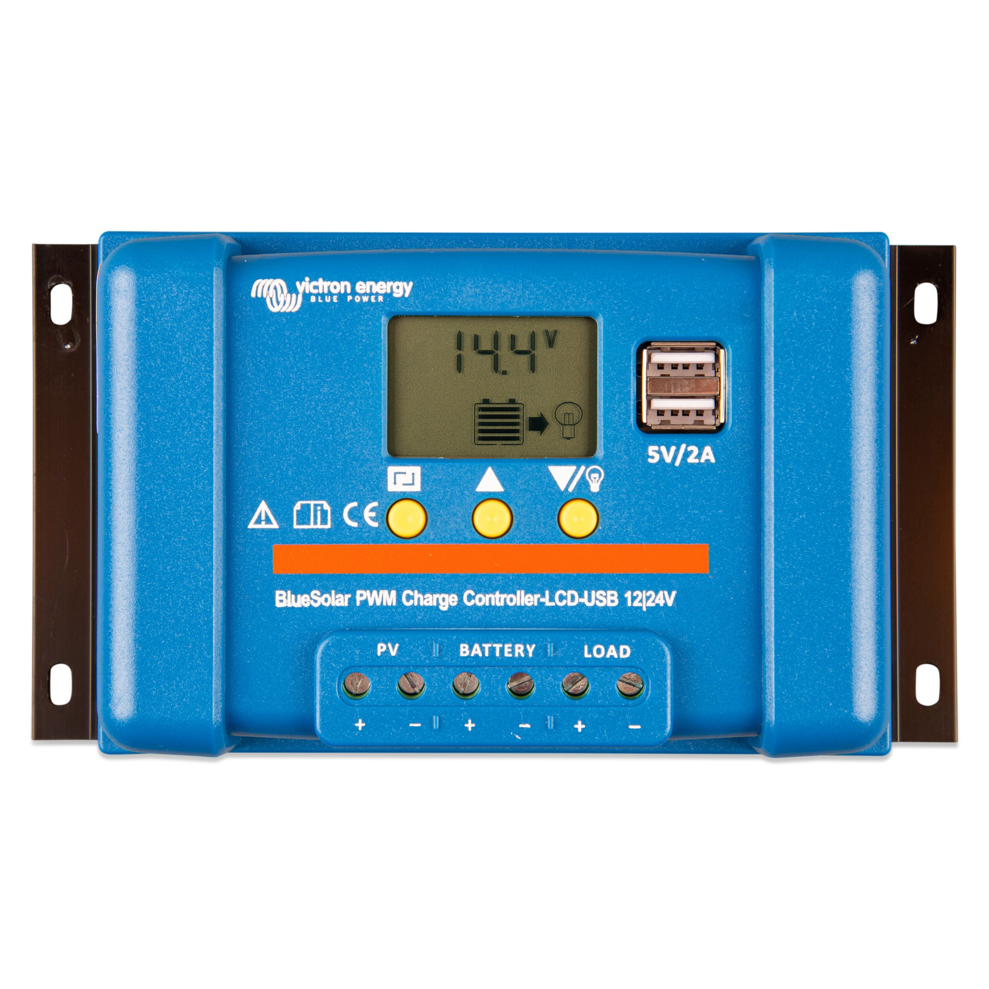 Victron BlueSolar PWM LCD 20A Solarladeregler Frontalansicht Display