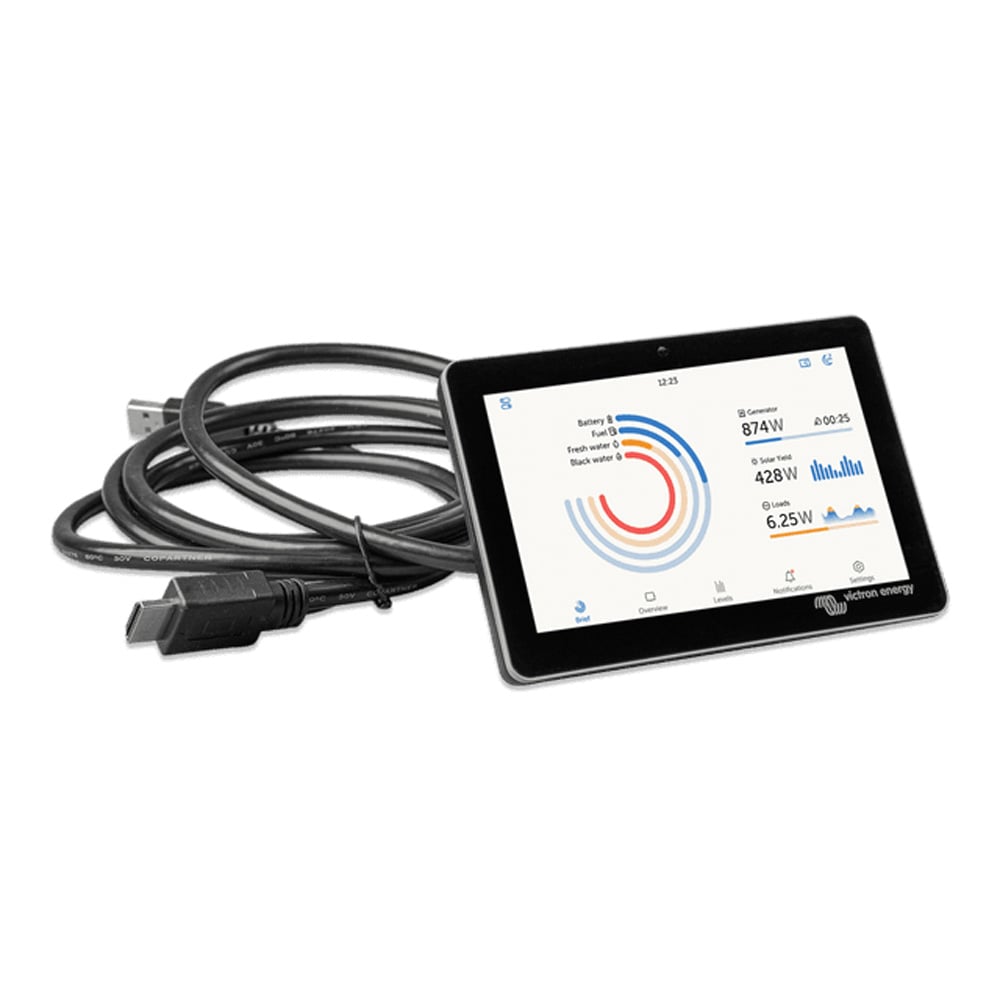 Draufsicht: aktives GX Touch Flush Display mit angeschlossenem Kombikabel mit HDMI und USB-Stecker