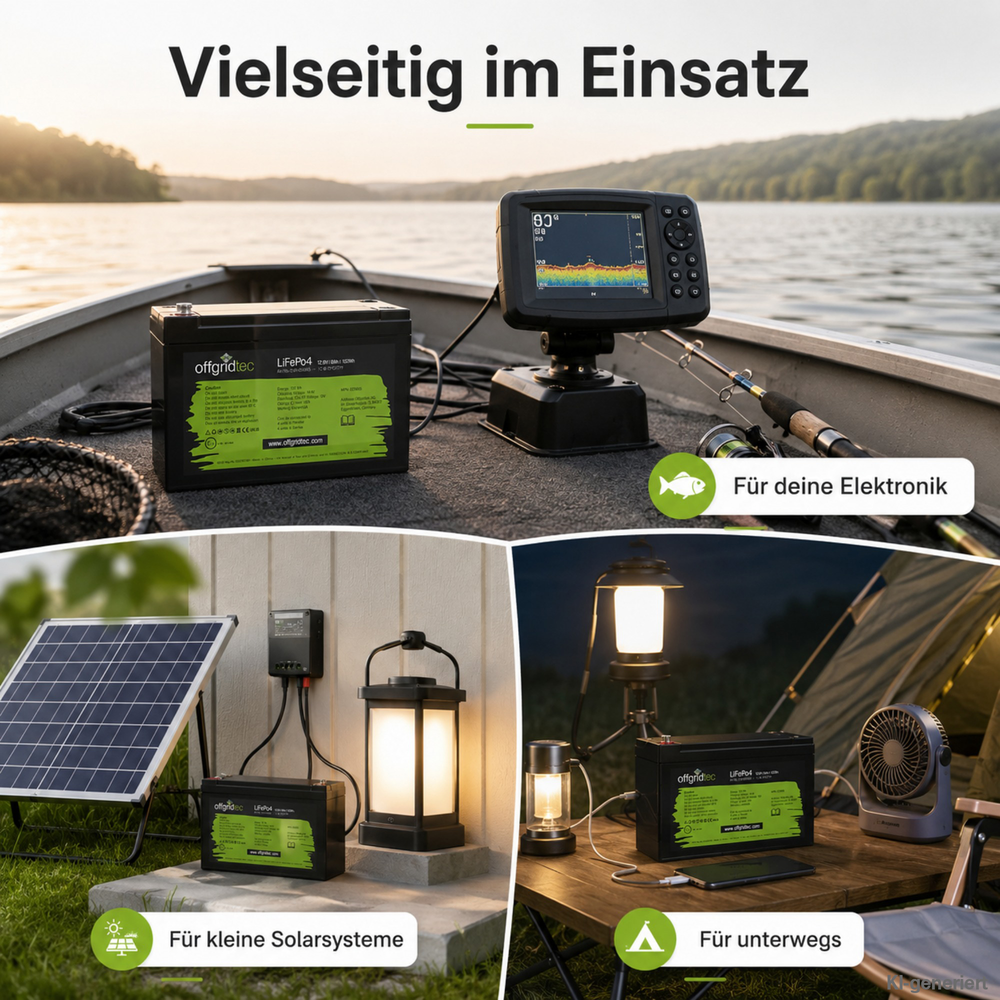 schwarze Offgridtec Batterie 12V 8Ah Anwendungsmöglichkeiten