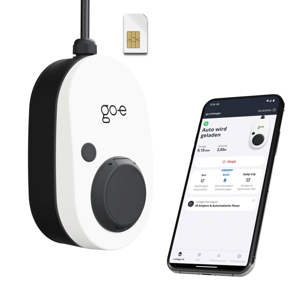 go-e Wallbox Gemini 2.0 11kW Ladebox mit 1,8 Meter Kabel und eSIM