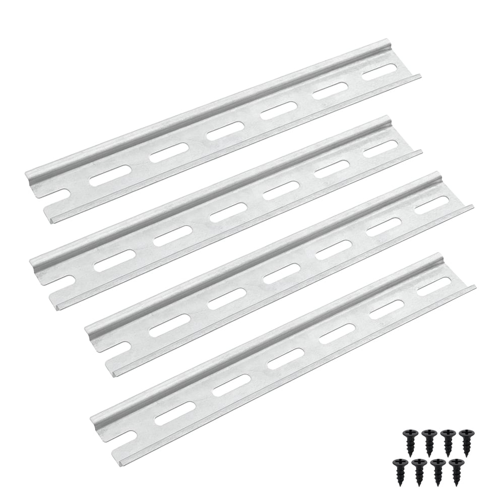 4x 20cm silberne DIN-Schienen inkl. schwarzen Schrauben